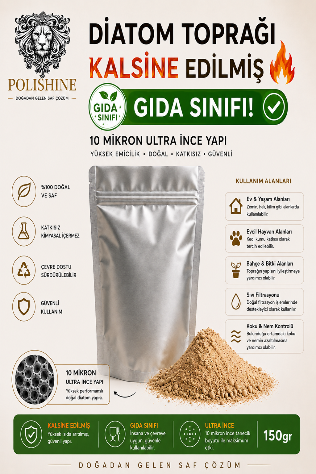 Diatom Toprağı 10 Mikron 150gr | Yüksek Saflık Ultra İnce Profesyonel Kalite