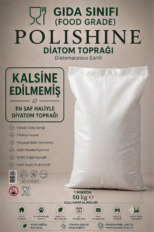 Diatom Toprağı %100/ Tahtakurusu, Bit ve Parazit Tozu Yürüyen Haşereler İçin/ Kalsine Edilmemiş 50kg 1 Mikron
