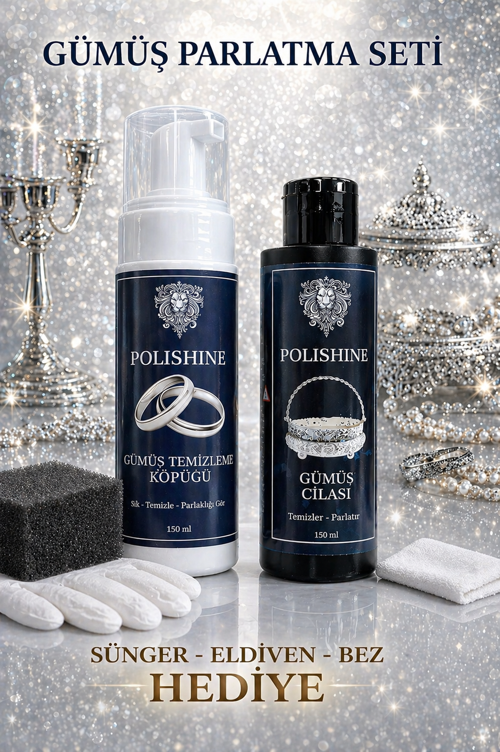 Gümüş Temizleyici ve Parlatma Cilası 150ml + Gümüş Temizleme Köpüğü 150ml