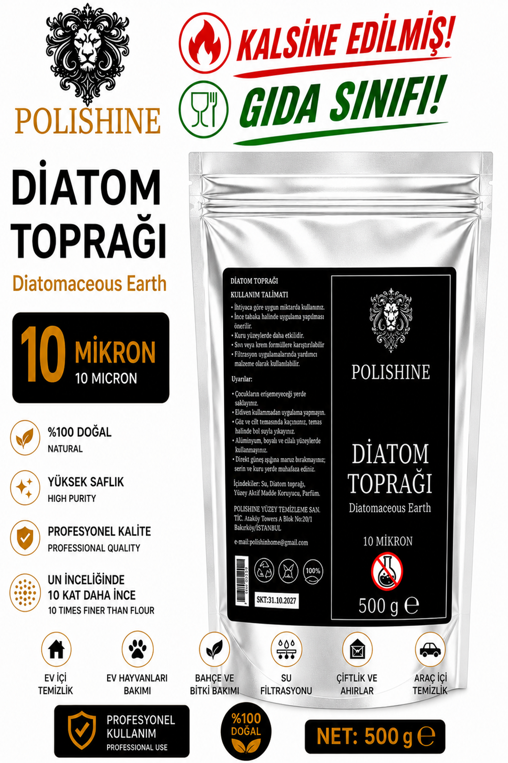 Diatom Toprağı 10 Mikron 500gr | Yüksek Saflık Ultra İnce Profesyonel Kalite