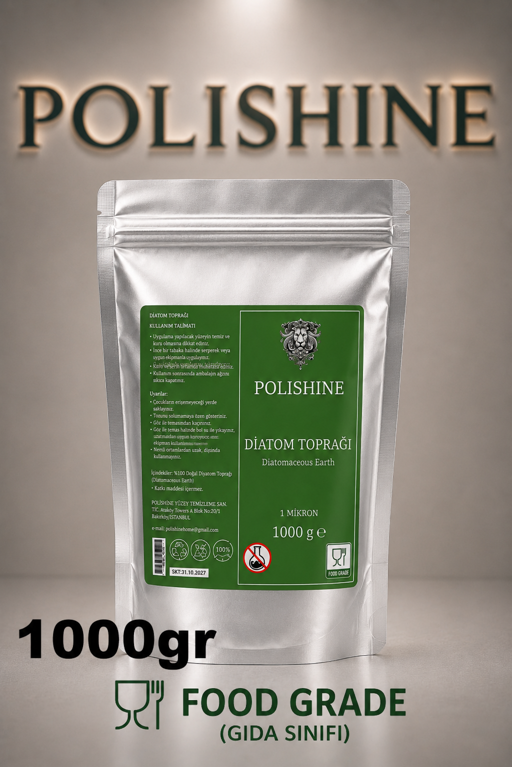 Diatom Toprağı %100 / Tahtakurusu, Bit ve Parazit Tozu Yürüyen Haşereler İçin/ Kalsine Edilmemiş 1kg 1 Mikron