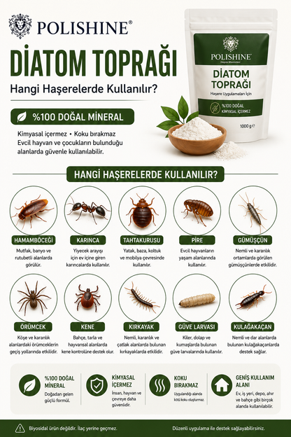 Diatom Toprağı %100/ Tahtakurusu, Bit ve Parazit Tozu Yürüyen Haşereler İçin/ Kalsine Edilmemiş 250gr 1 Mikron